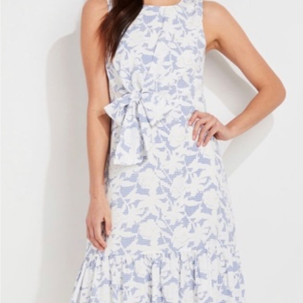 Vineyard Vines Kentucky Derby White & Light Blue Floral  Midi Dress. NWOT